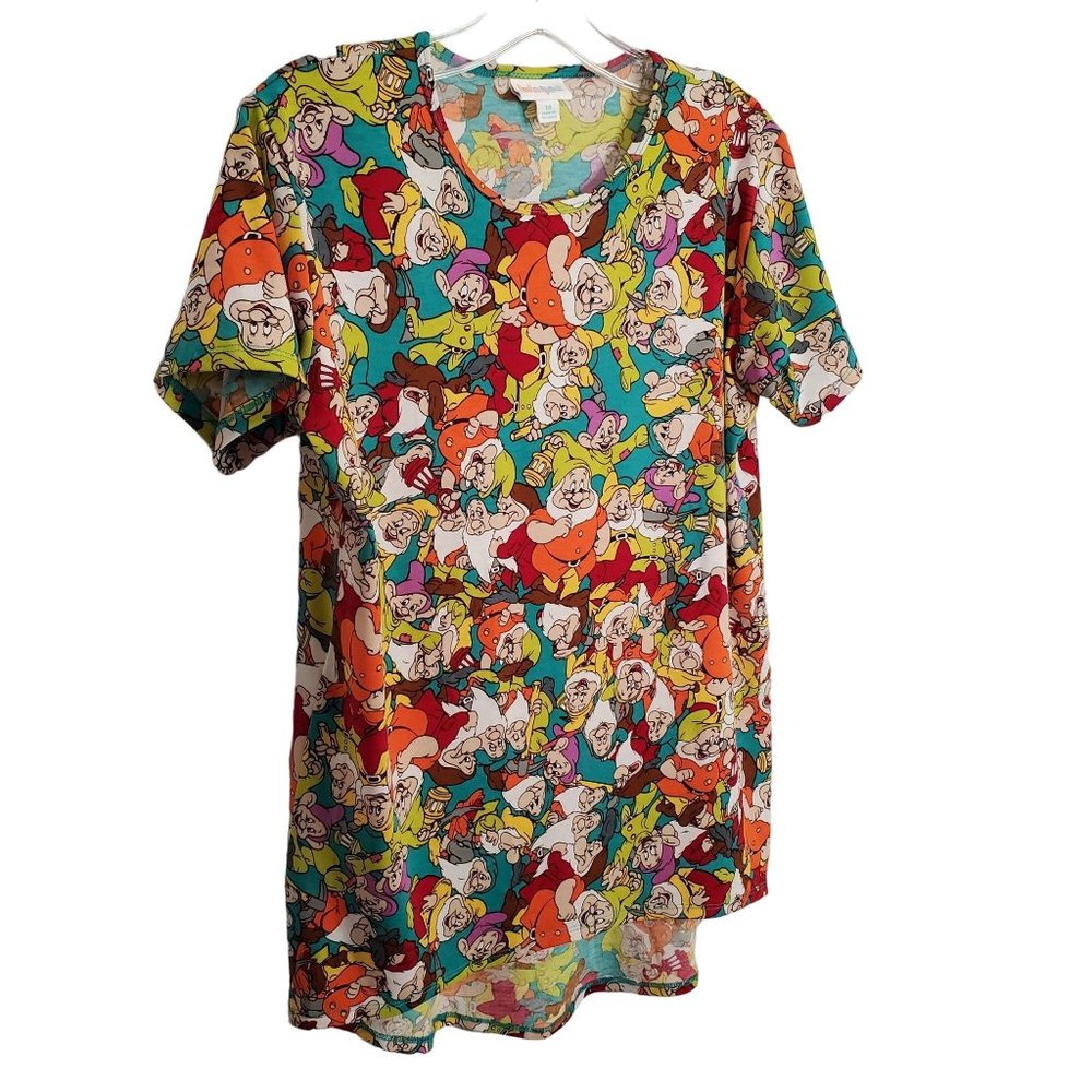 LuLaRoe X Disney Sz 14 Youth Top V-neck Pullover Fine Gauge Knit Stretch Dwarves